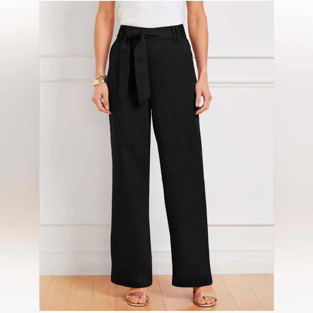 Talbots Black Wide Leg Tencel Linen Waist Tie Pants, XL